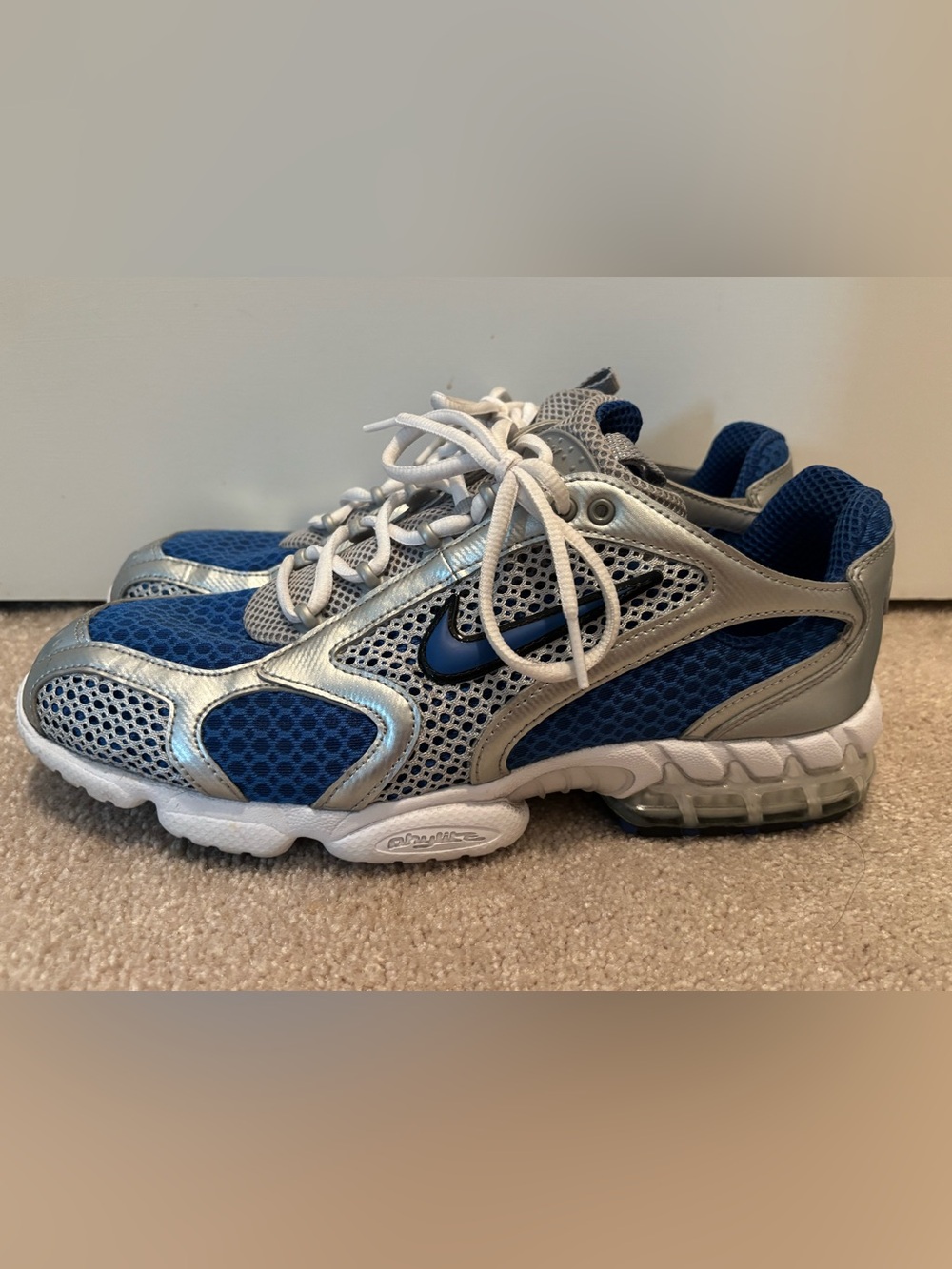 Nike Air Zoom Spiridon Cage 2 Men’s 11.5 Blue Silver Sneakers Athletic Running